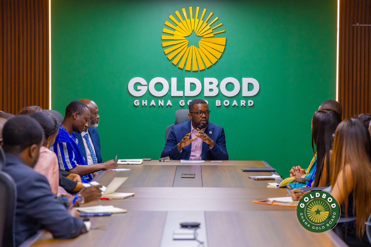 GhanaGOLDBOD's tweet photo. The Deputy Chief Executive Officer of the Ghana Gold Board (GoldBod), Richard Nunekpeku, Esq., has received a delegation from the United Nations University Institute for Natural Resources in Africa (UNU-INRA), led by its Director, Dr. @RichardMunang . The engagement focused on sustainability and opportunities for collaboration towards protecting and restoring Ghana’s environment.

During the meeting, GoldBod highlighted its ongoing environmental interventions, including the reclamation of 50 hectares of degraded land in the Tano Nimri Forest Reserve and the rehabilitation of three Ghana Water Limited treatment plants serving over 76 communities and about 100,000 people. Dr. Richard Munang commended GoldBod for its commitment to environmental restoration, while Richard Nunekpeku, Esq., welcomed further collaboration with UNU-INRA to advance shared sustainability goals.