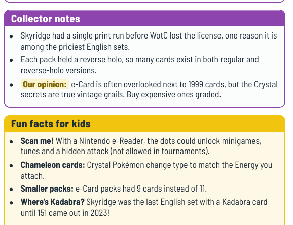 JaeBugzCards's tweet photo. Era 2: e-Card, Sep 2002 – May 2003.

Those tiny dots along the edge? A Nintendo e-Reader could scan them for minigames.

Three sets, 9-card packs, and Crystal Pokémon that change type to match the Energy attached.

Anyone still have an e-Reader in a drawer?

#PokeParents https://t.co/aqqsAfuvjl