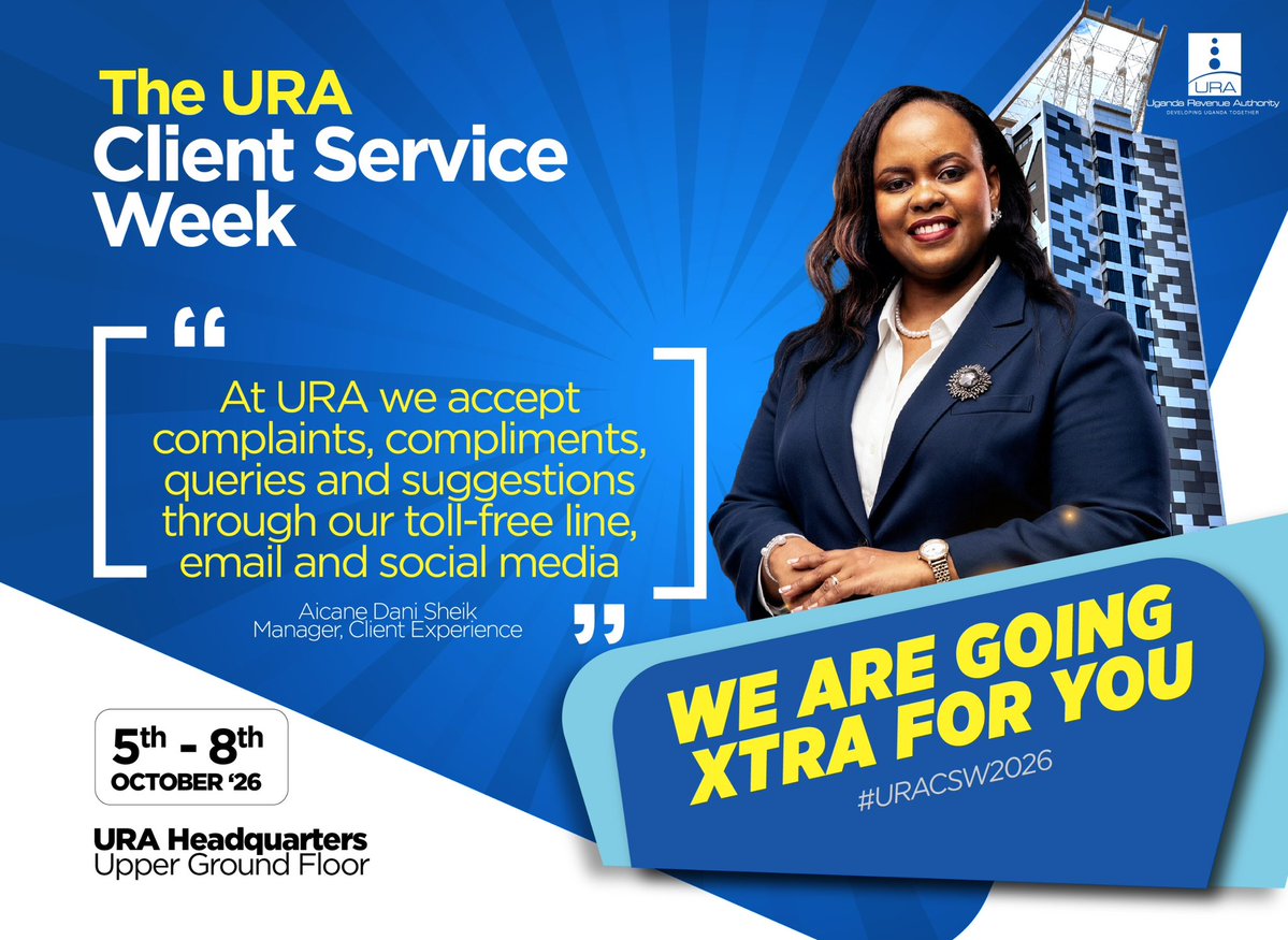URAuganda's tweet photo. The Client Service Week is still on… 

Make your way to any of our service centers for anything tax related. 

#URACSW2026
#FFeBanno https://t.co/dCt1cOe0vK