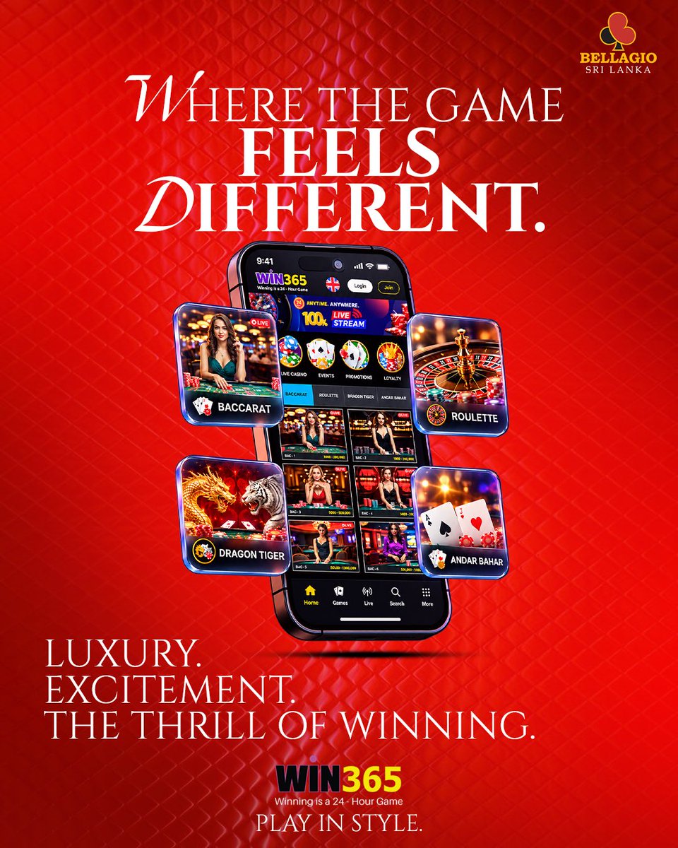 BellagioColombo's tweet photo. WHERE THE GAME FEELS DIFFERENT. ๐ฅ
Experience the thrill with WIN365 โ live games, nonstop excitement, and gaming in style. ๐ฐโจ
Play. Feel. Win.
#WIN365 #PlayInStyle #LiveGaming #GamingExperience https://t.co/9oMfmQ1P2h