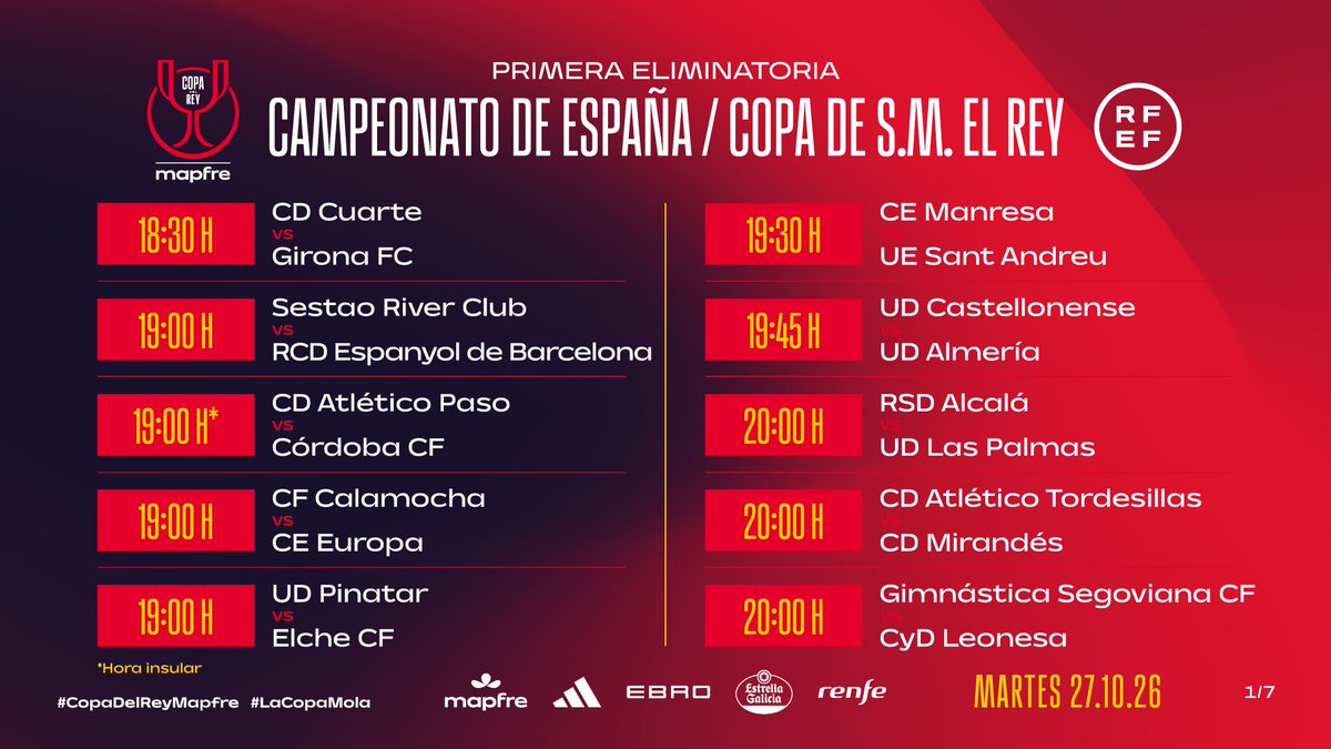 rfef's tweet photo. ➡️ Martes 27 de octubre.

#CopaDelReyMapfre | #LaCopaMola https://t.co/InK9vqBOjL