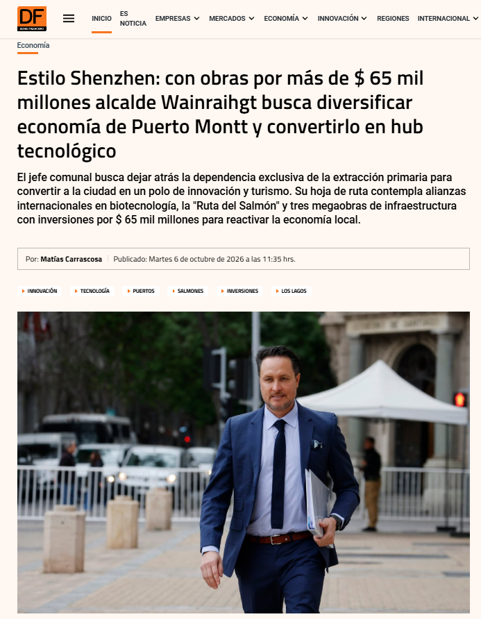 WAINRAIHGT's tweet photo. Nuestro viaje oficial a China no sólo reforzó la convicción de que la #innovación es el camino de cara al futuro. También nos permitió avanzar en alianzas para hacer de #PuertoMontt un hub tecnológico y una ciudad inteligente, que se actualiza y genera nuevas oportunidades de desarrollo y calidad de vida. @DFinanciero