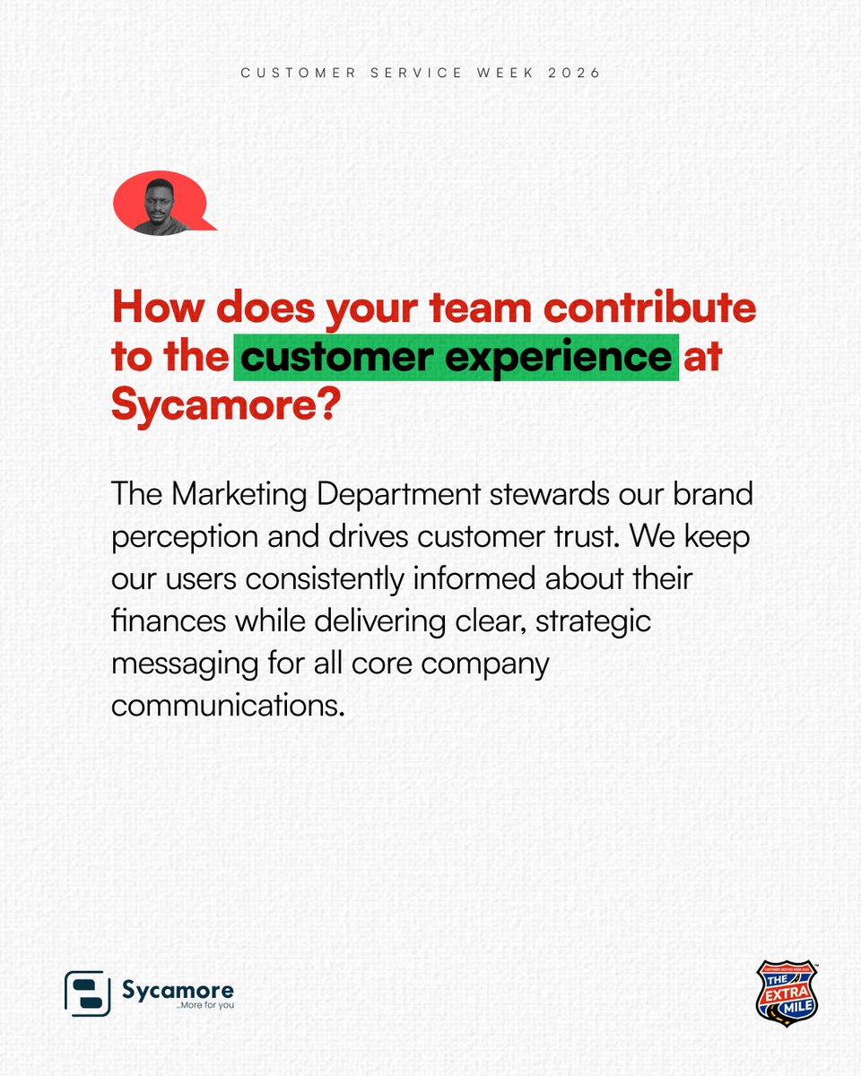 SycamoreNG's tweet photo. Ire from the Marketing team shares how Marketing shapes the customer experience from the very first interaction, using messaging, branding, and content to set the right expectations before a customer even signs up or opens the app💚✨

#csw2026
#Sycamoreforyou https://t.co/joDKpD3w6U