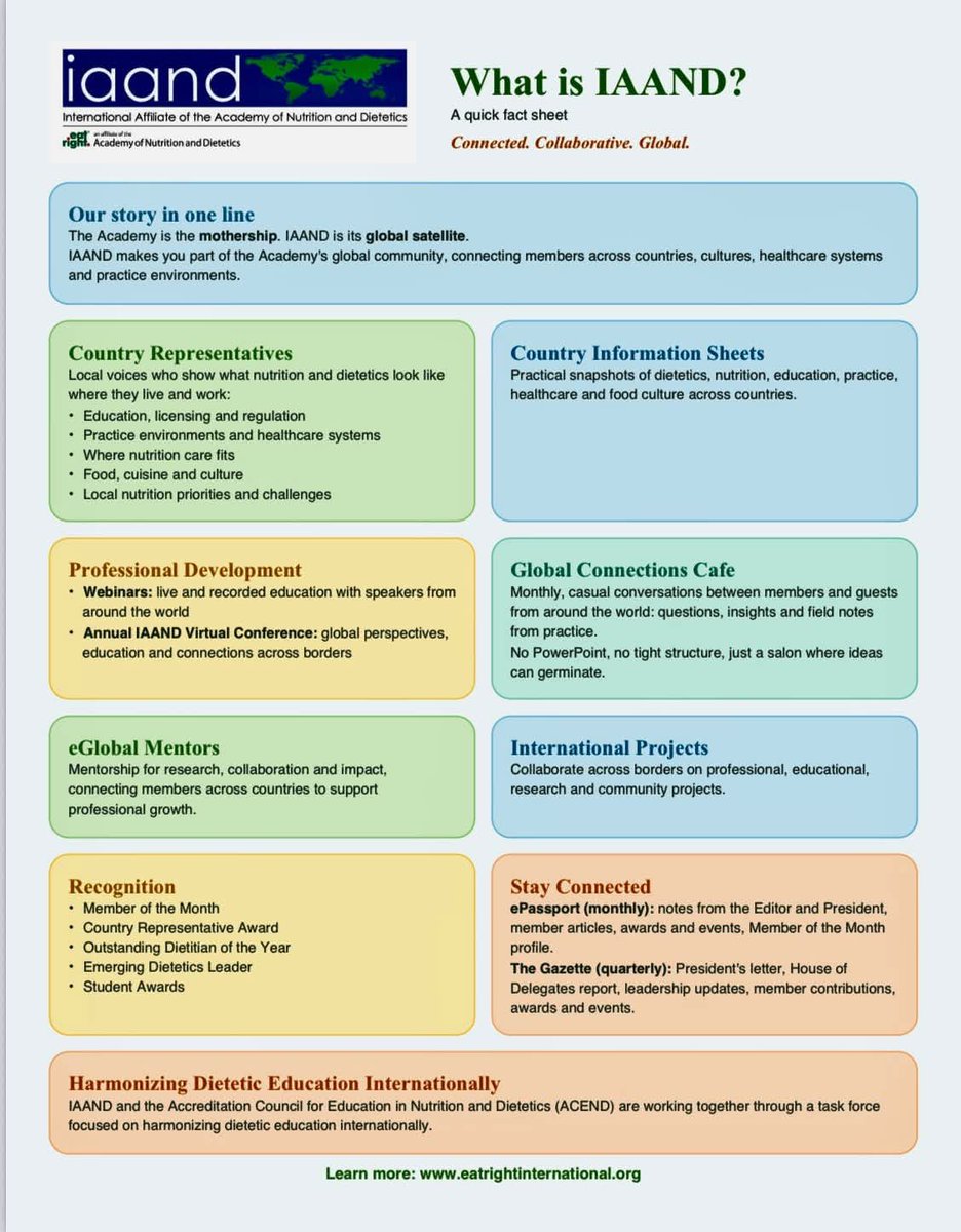 EatRghtOverseas's tweet photo. Know the uniqueness of IAAND💪IAAND connects dietitians worldwide to learn, collaborate, mentor, and grow across cultures and healthcare systems - creating a truly global nutrition community. 🌎🤝 #IAAND #GlobalDietetics #Eatright #Nutritioneducation https://t.co/90VDMYeKXV