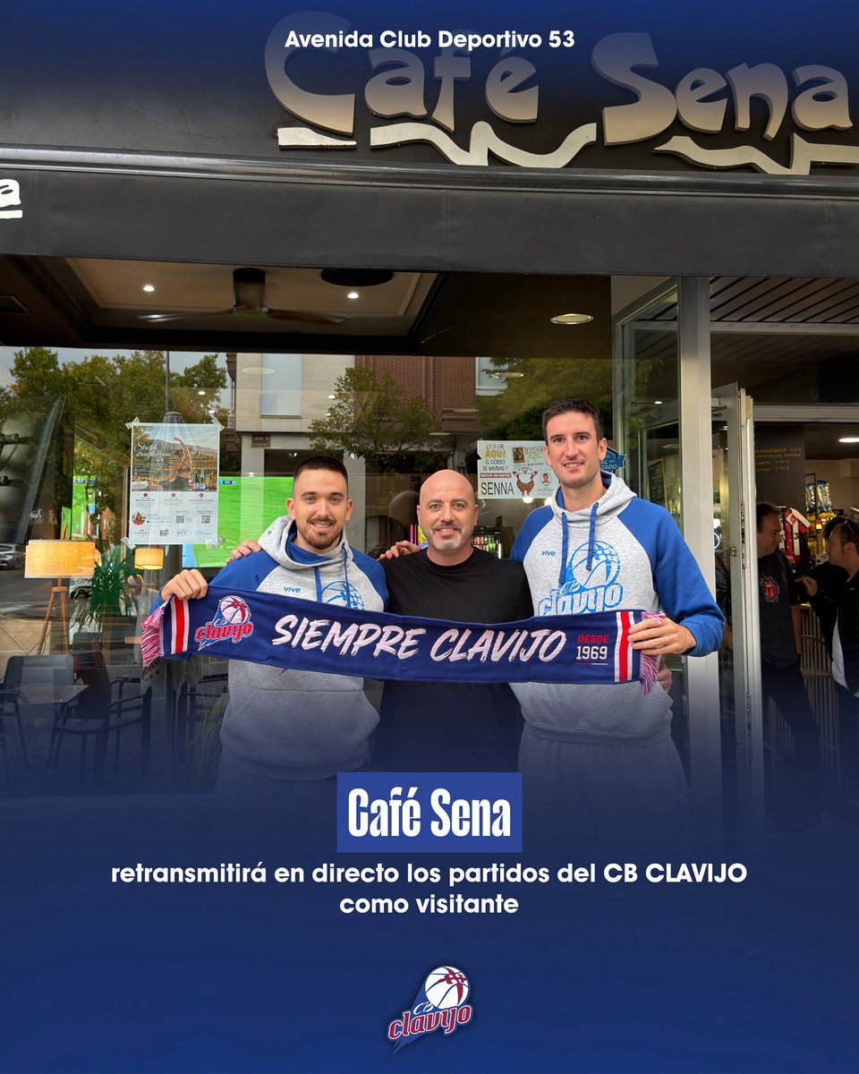 CBCLAVIJO's tweet photo. 🏀 | 𝗖𝗔𝗙É 𝗦𝗘𝗡𝗔 𝗖𝗢𝗡 𝗘𝗟 𝗖𝗟𝗔𝗩𝗜𝗝𝗢

💙 | Café Sena se suma a la familia del Clavijo y retransmitirá en directo los partidos del CB Clavijo como visitante.

📺 | Un nuevo punto de encuentro para vivir juntos cada partido.

📍Avenida Club Deportivo 53

🤝🏻 | ¡Gracias! https://t.co/1vK2wn6vRC