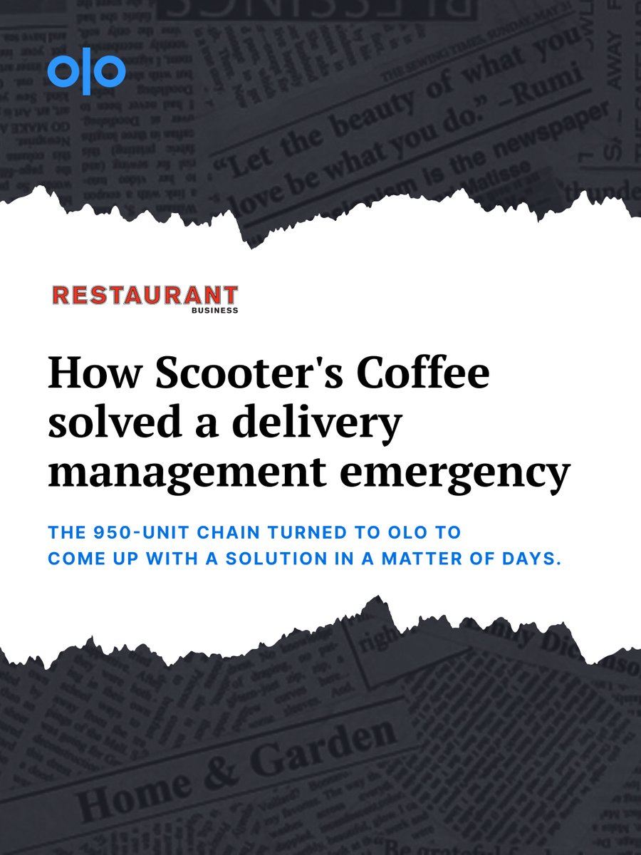 Olo's tweet photo. When Scooter's Coffee needed a new delivery integration for 950 drive-thru locations in a single week, Olo had a team in Omaha within days and orders flowing right on schedule, with not a single dropped order since.

Read the full story: https://t.co/5YW0V19GI2 https://t.co/UcOQxhrB6Q