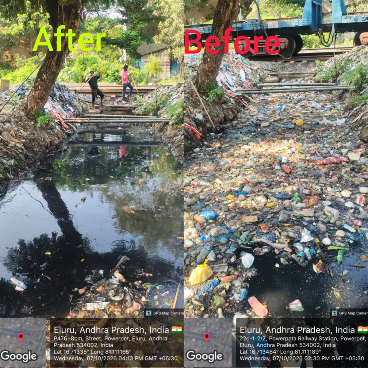 elurumc's tweet photo. Under the SwachhataHiSeva program, EluruMC sanitation teams executed a focused sanitation drive across Circles 7,9,14&amp;15 today. 
*Bulk garbage lifting &amp; clearing across key spots *Major drain desiltation to ensure smooth flow &amp; sanitation.
#SwachhataHiSeva 
#SwachhBharatMission https://t.co/6m3R8IIkch