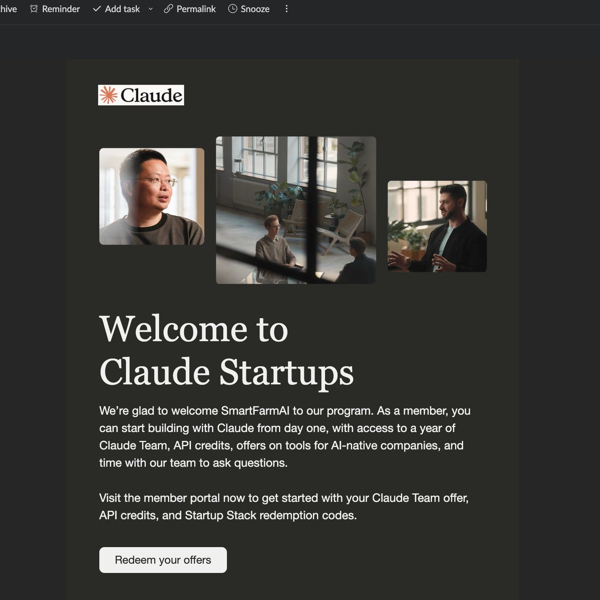 chinedu_10's tweet photo. Applied to Claude Startups for @smartfarmai and got in. 😏😏 https://t.co/S1aqOhBi3s