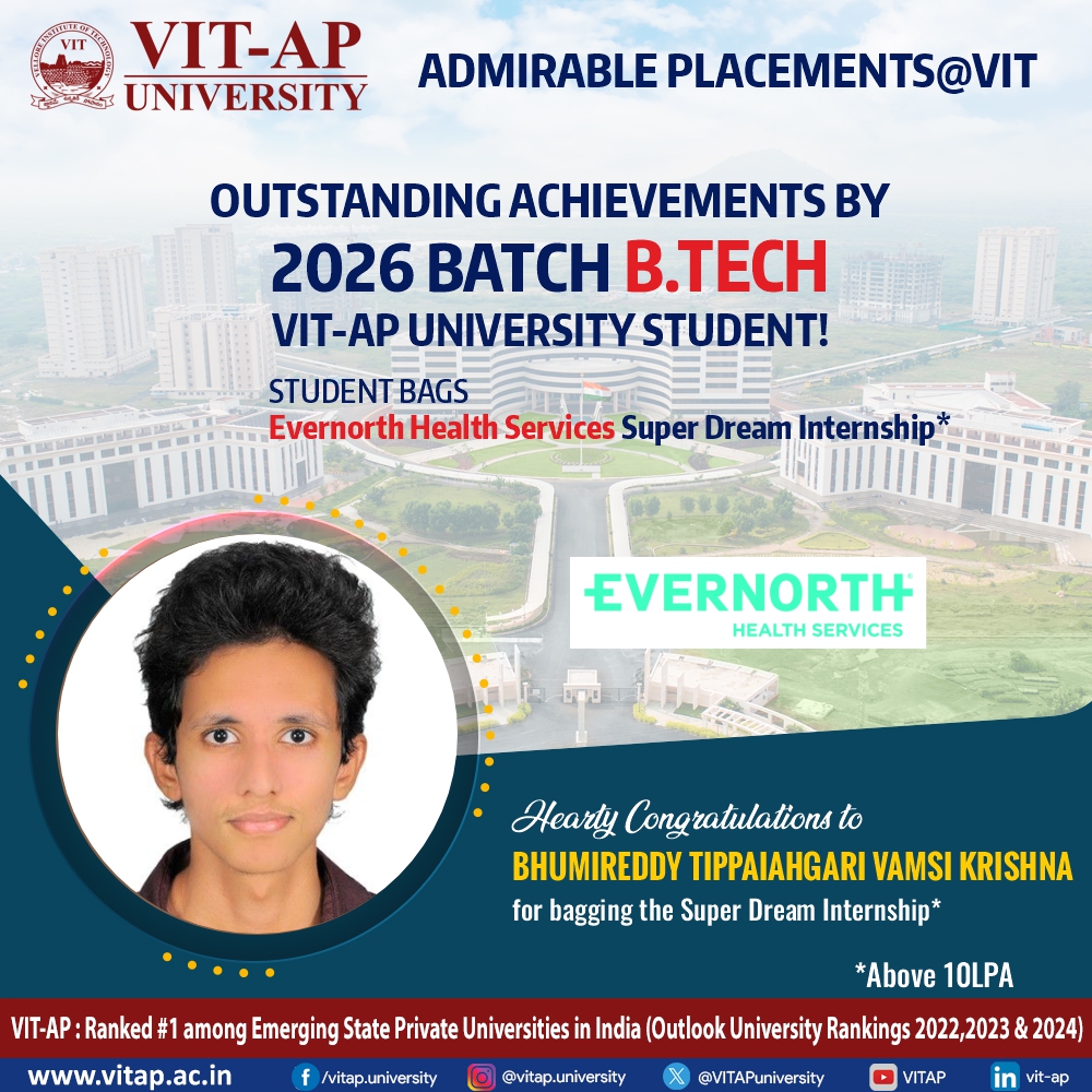 VITAPuniversity's tweet photo. Breaking Records, Redefining Futures: Exceptional Placement Milestones at VIT-AP University!

#VITAP #VITAPUniversity #PlacementDrive #RecentPlacements #SuperDreamOffers #MarqueeOffers #DreamOffers #CampusPlacements #EngineeringPlacements #CareerSuccess #CorporateReady https://t.co/6PRnPSCUoc