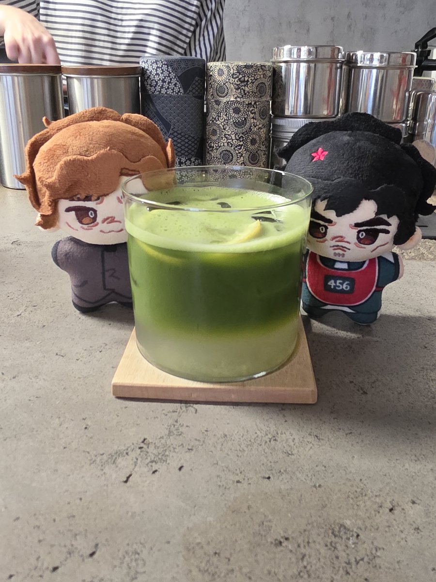 inhoscockwarmer's tweet photo. inhun went today on matcha date and they even had a mochi for dessert 
(^ー^) https://t.co/8i4SifHmr2