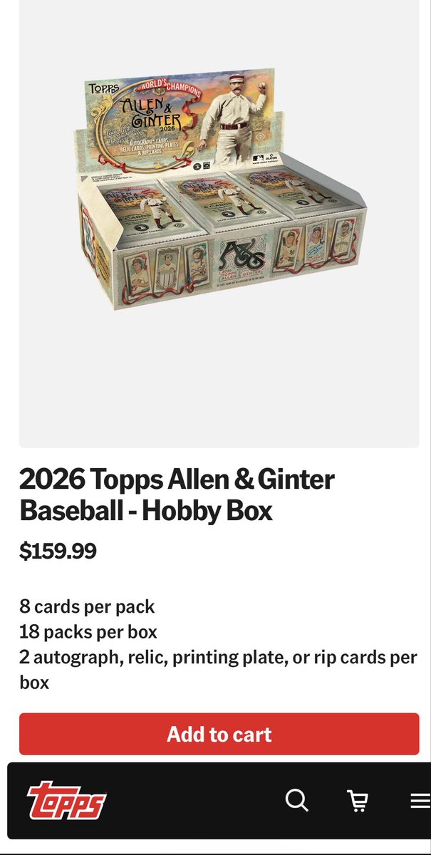 BandB_Rippers's tweet photo. How is that 3rd party sellers are already raising the price by almost $100 when it’s still available on Topps website? The only people that get the short end of the stick are collectors wallets after release day. Just not understand. @topps @CardPurchaser https://t.co/V9TBnQfs8a