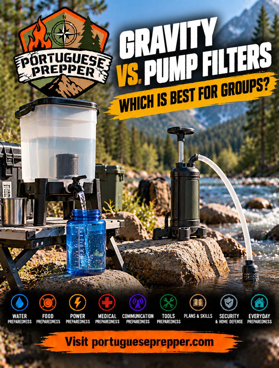 PortuguesePrepp's tweet photo. Gravity vs. Pump Filters: Which is best for groups?: which option makes more sense for your preparedness setup?

https://t.co/Vxf94PauMD

#WaterPreparedness #EmergencyWater #WaterStorage #EmergencyPreparedness #Preparedness #SelfReliance https://t.co/GEloUWiFyP