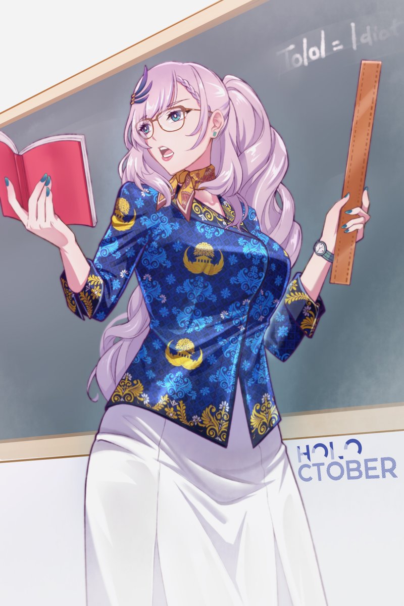 10_ohira's tweet photo. holoctober 2026   
Day 5 : Teacher 
#holoctober #Reinessance 

"Attention class, repeat after me..."
"Perhatian semua, ini bacanya apa??" https://t.co/WGc6xK6mzu