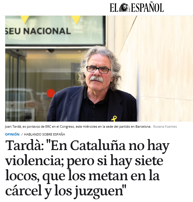 Mireiagalindo's tweet photo. De la premsa, avui: "La fiscalia demana d’amnistiar els 12 CDR de l’operació Judes".

L'operació Judes. 2019. 7 activistes dels CDR són detinguts i empresonats preventivament durant tres mesos. Finalment, 12 persones són processades per terrorsime.

Què en va dir el Tardà? 😡 https://t.co/NTo76xteYh