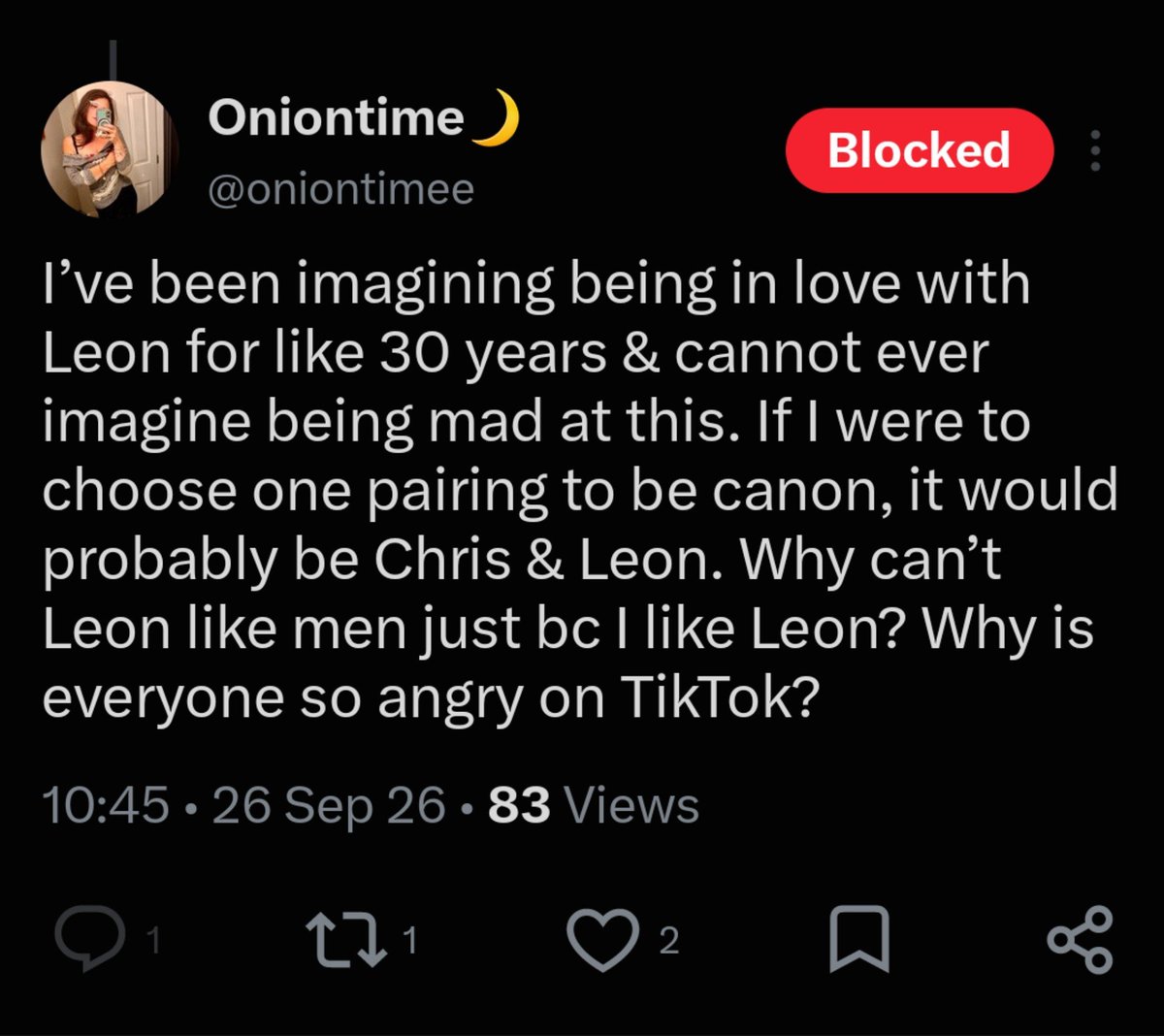 Adanunim's tweet photo. @oniontimee How it's different? You haven't and can't explain to save your life.

And you know how i know you won't say shit about Leon? cause your delusional ass won't ever shit about your made up husband. https://t.co/KVuzSLME00