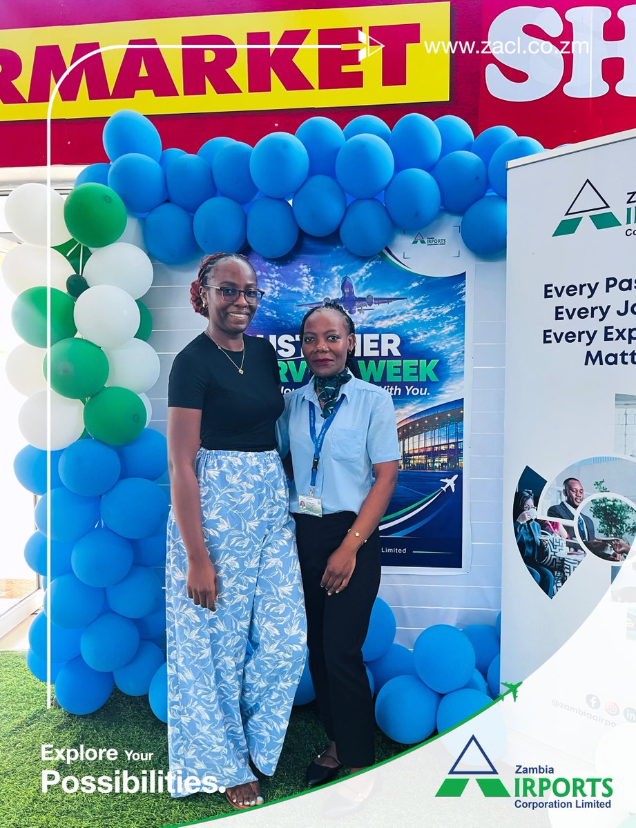 ZambiaAirports's tweet photo. From every corner of the country, your experience through our gateways matters to us. #TeamZACL in Mansa is going #TheExtraMile and is excited to celebrate you this Customer Service Week! ๐
#GatewayToPossibilities #KeepFlying https://t.co/A3WLBAKdB9