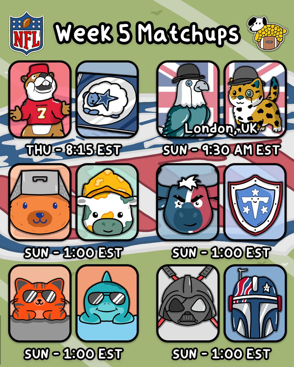 CornDoggyLOL's tweet photo. NFL Week 5 Matchup Doodles ! 🙂🏈 https://t.co/PZWfqB1ObG