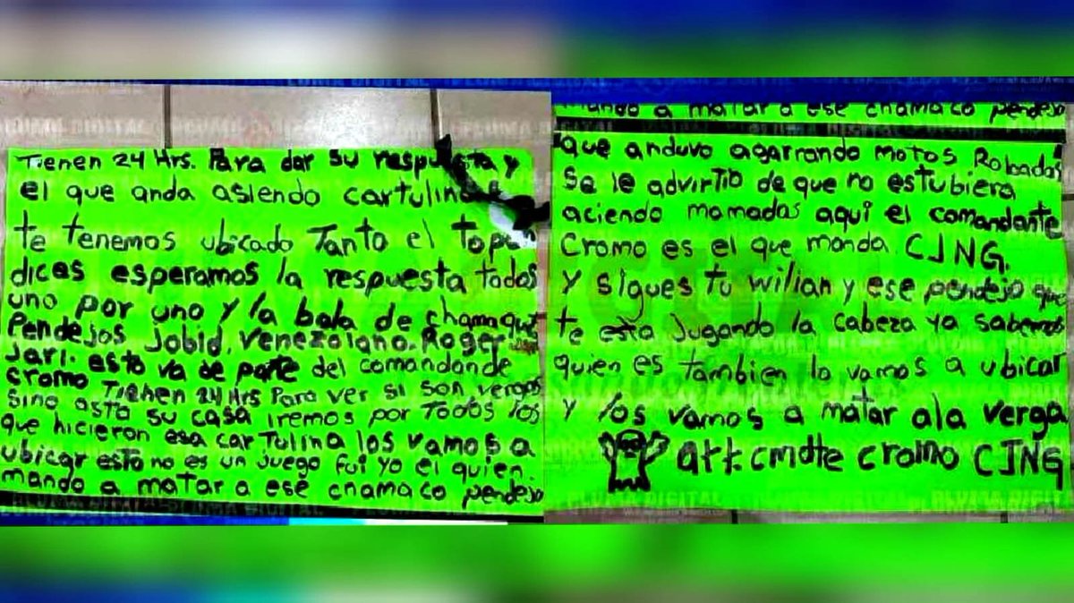 CuartaPlana's tweet photo. #Entérate | NARCOMENSAJES SON ENCONTRADOS EN ESCUELA SECUNDARIA DE EL ESPINAL

Presuntamente son firmadas por "El Cromo". El reporte señala que fueron colocadas en el portón principal de la Escuela Secundaria Técnica 18, en el municipio de #ElEspinal, en el #Istmo de #Tehuantepec.

Ante estos hechos, las familias manifiestan su preocupación, porque ante la fuerte seguridad que vive #Juchitán, ahora la delincuencia se está mudando para los municipios cercanos. "El efecto cucaracha".

#Noticias @SSPC_GobOax @FISCALIA_GobOax @FelixQuirozJ