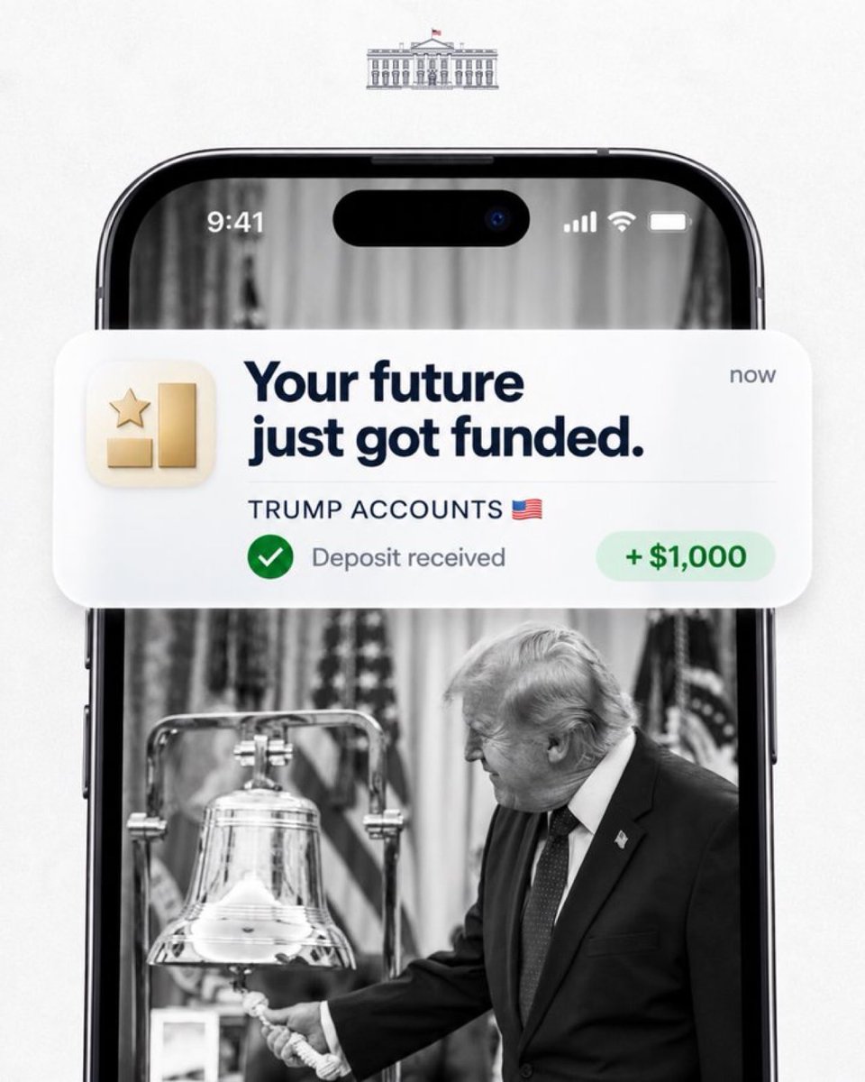 simplycurlyacQ's tweet photo. THE FUTURE IS FUNDED. 🇺🇸

Trump Accounts are giving America's next generation a real stake in the American dream, &amp; auto enrollment makes it happen.

70M accounts. $4.5B+ already deposited since July 4th. Claim your Trump Account to unlock the one-time $1,000 contribution. 💸 https://t.co/UF96WZCIYD