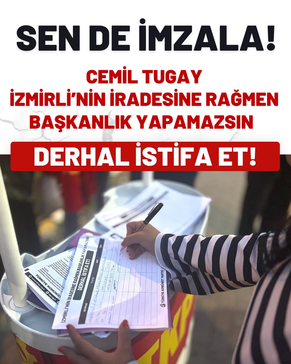 IzmirTkp's tweet photo. Cemil Tugay, İzmirlinin iradesine rağmen başkanlık yapamazsın! Derhal istifa et!

Cemil Tugay’ın AKP’ye katılmasının ardından, İzmir halkının iradesinin yok sayılmasına karşı başlattığımız “Sen de imzala!” çağrısını bugün İzmir’in dört bir yanında yineledik.

İzmir Büyükşehir Belediye Başkanı Cemil Tugay, İzmir halkından aldığı oyla yürüttüğü Büyükşehir Belediye Başkanlığı görevinden derhal istifa etmelidir.

📍Çiğli
📍Karşıyaka