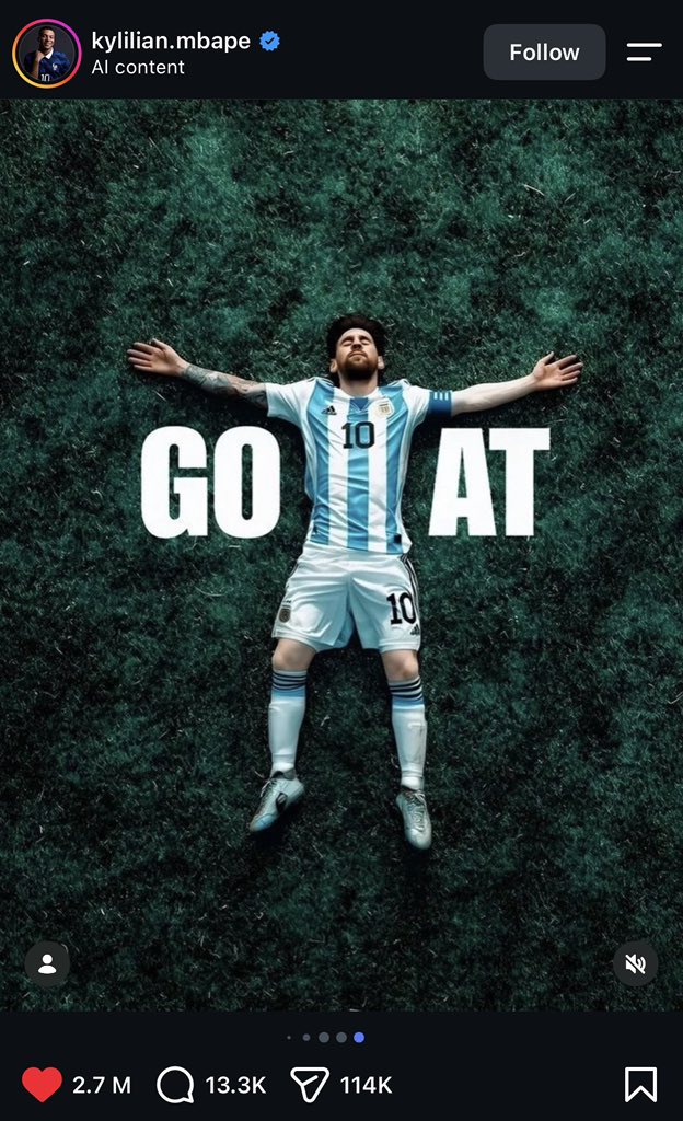 kaybeezy001's tweet photo. Kylian Mbappe on instagram,even your goat knows the goat 🤣❤️🐐 https://t.co/7HIydPWeSe
