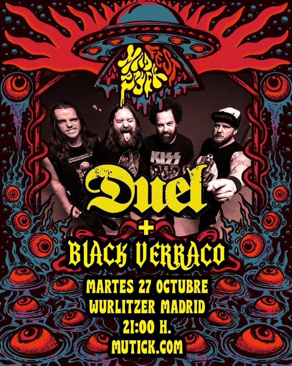 Mutick_com's tweet photo. DUEL llegan a Jerez el 26 de octubre en @laguaridadelang  y a Madrid el 27 de octubre, dentro del Mad Psych Fest, junto a Black Verraco en @wurlitzerballro  🔥🎸

Desde Austin, Texas, Duel vienen con ganas de ruido, riffs y mucho rock old school 🤘🏼 https://t.co/Fw7uw7UBtI
