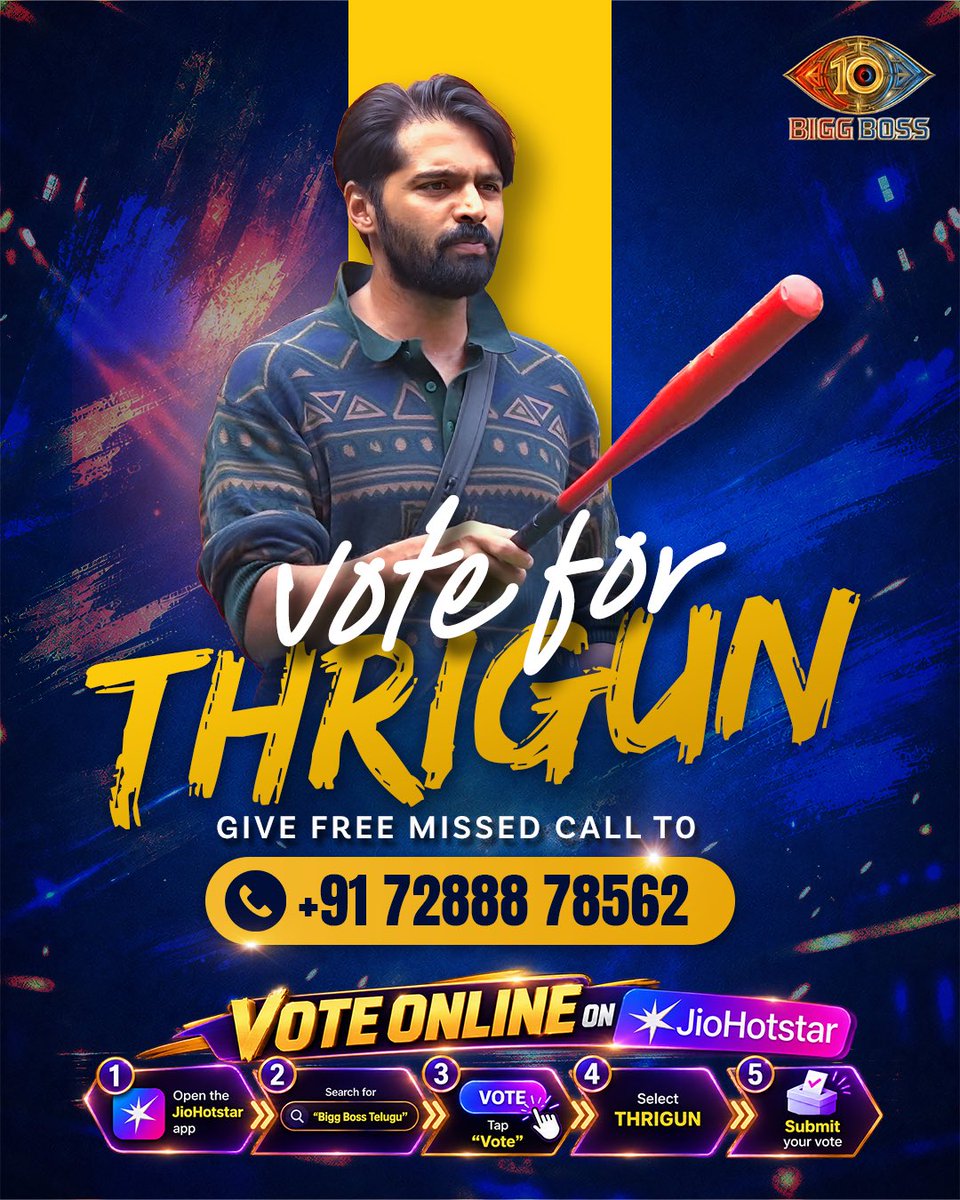 Thrigun_Aactor's tweet photo. Eroj Vote vesara mana thrigun ki?

SAVE our Thrigun🦁🔥
📞 Missed call: +91 72888 78562
📱 JioHotstar → Bigg Boss Telugu → Vote → THRIGUN

#Thrigun #TeamThrigun #VoteForThrigun #BiggBossTelugu10 https://t.co/gcUH2iS8hX