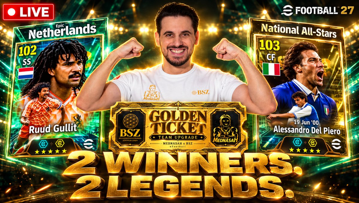 mednasah_'s tweet photo. 🎟️ 2 WINNERS. 2 PACK OPENINGS! 🔥 

GULLIT OR DEL PIERO? | BSZ Giveaway LIVE 🎁
🟣 https://t.co/eR2PPQO3ia
🔴 https://t.co/Fbr2SHDTdM https://t.co/FIJfeC193O