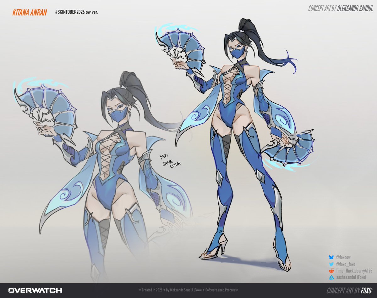 foxo_foxo's tweet photo. Skintober 2026 DAY 7 :
Kitana Anran collab idea 💙 
#ConceptArt #Overwatch #skintober2026 https://t.co/5uwUCsboth
