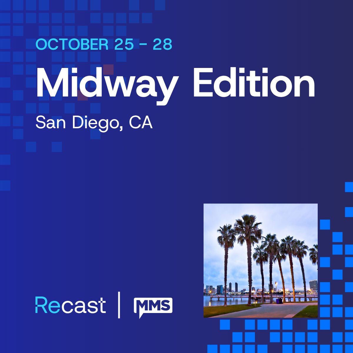 RecastSoftware's tweet photo. ✈️ Headed to MMS Midway in San Diego? 

Stop by the Recast booth, catch Courtney Baty and Scott Erickson’s app patching session, then keep the conversation going at happy hour. Who’s joining us? 🌴
 
Get the details and sign up: https://t.co/AoOyGx4Zn2 https://t.co/2tLhBXuJjp