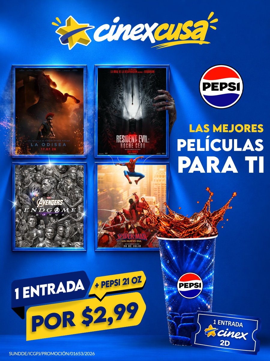 CinexVe's tweet photo. 📌 Términos y Condiciones:

-Válida solo en formato 2D
-Funciones de 12:00 p.m. a 4:00 p.m.
-Aplica SOLAMENTE de lunes a viernes.
-NO válida el lunes 12 de octubre de 2026.
-NO aplica en #Cinex Parque Cerro Verde ni Cinex Tolón.
-NO aplica para estrenos ni cine venezolano. https://t.co/IjkeEzzNI9