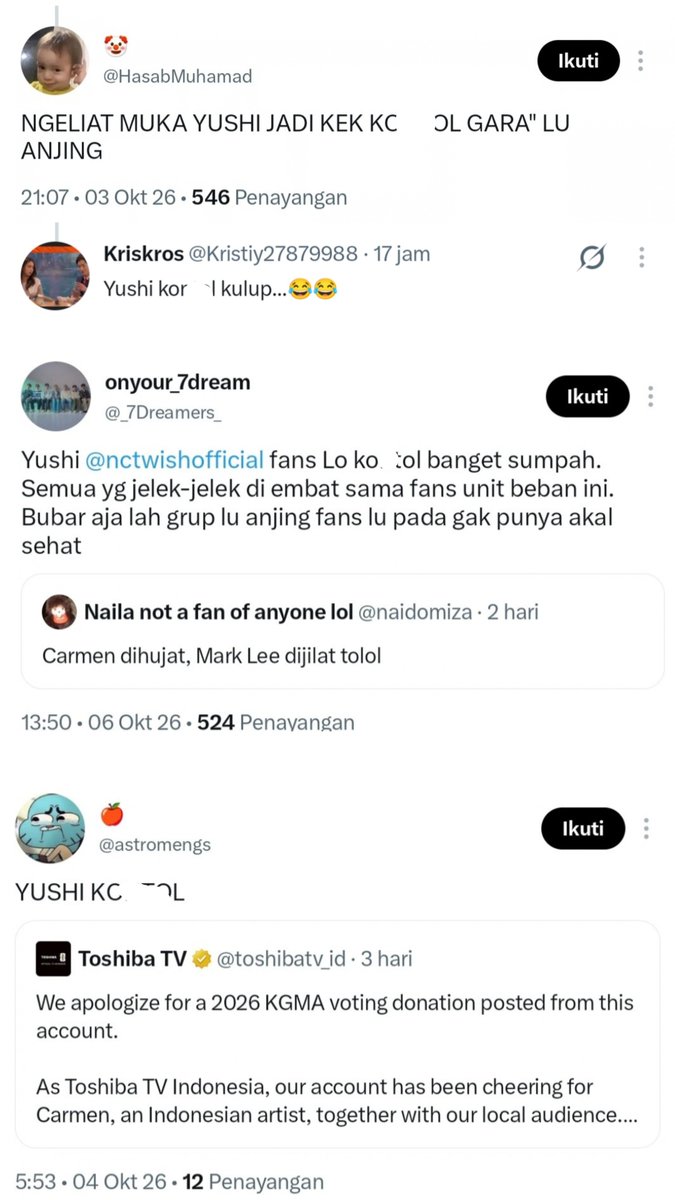 PROTECTYUSHI's tweet photo. 🆘 URGENT REPORT AND BLOCK 🆘

🔗https://t.co/5BUm0VcMUN
🔗https://t.co/Wg9X67hpLX
🔗https://t.co/y4po4dxFmh
🔗https://t.co/WUgUoXvxUk

These accounts are using the vulgar term “d*ck” to insult ⭐ and telling him to leave the group.

Help Center Form
🔗 https://t.co/sotLddFdbY

Report as: 
- Hate, abuse, or harassment 
- Violent Speech
- Spam
→ Block!

‼️DO NOT QUOTE OR REPLY. FOCUS ON REPORTING THE ACCOUNT‼️