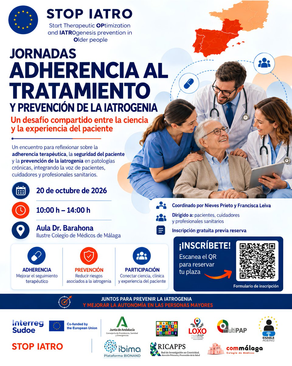 _ibima's tweet photo. Jornadas "Adherencia al Tratamiento y Prevención de la Iatrogenia" en #Málaga.

Espacio de diálogo entre profesionales y pacientes impulsado con el apoyo de #IBIMA e iniciativas biomédicas.

🗓️ 20 oct 2026 | 10h
📍 @Commalaga 
🎟️ https://t.co/vPgTO8a9vr

@SaludAPMalaga https://t.co/QAcyFMnaxO