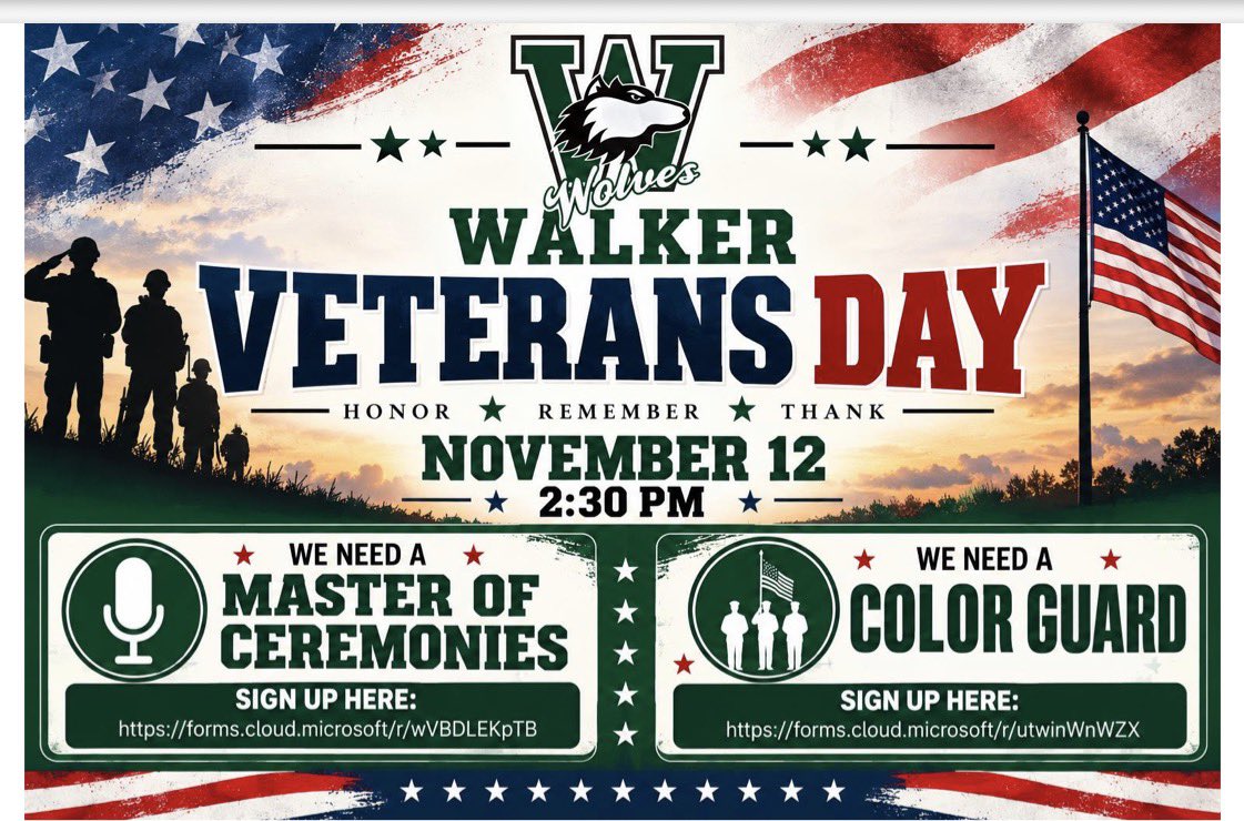 WalkerMiddleIB's tweet photo. Help us honor our Veterans on November 12! 🐺💚🇺🇸 @HillsboroughSch https://t.co/eEXEPTsemv