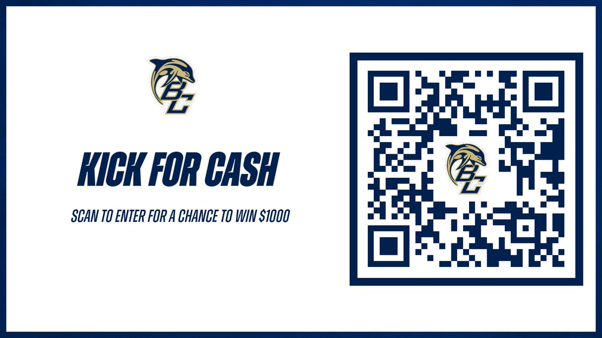 BCdolphinsATH's tweet photo. Kick for Cash is here! Scan the QR code to enter for a chance to win $1000. Don’t miss out on this opportunity! #KickForCash 
#BeTheStandard https://t.co/NBm2BiLcu0