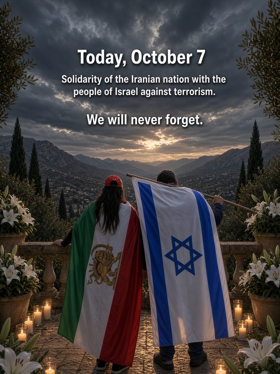 Mozho_M's tweet photo. We stand in grief and solidarity with Israel. The Iranian people and the Israeli people share a common enemy
the terrorist regime .
We will never forget. On the day of reckoning, justice will be served for every victim of this regime.

#October7
#UNFORGOTEN
#KingRezaPahlaviForlran
@IDF @IDFFarsi @netanyahu 
@IsraelPersian @IsraelWarRoom 
@IsraeliPM @IsraelMFA