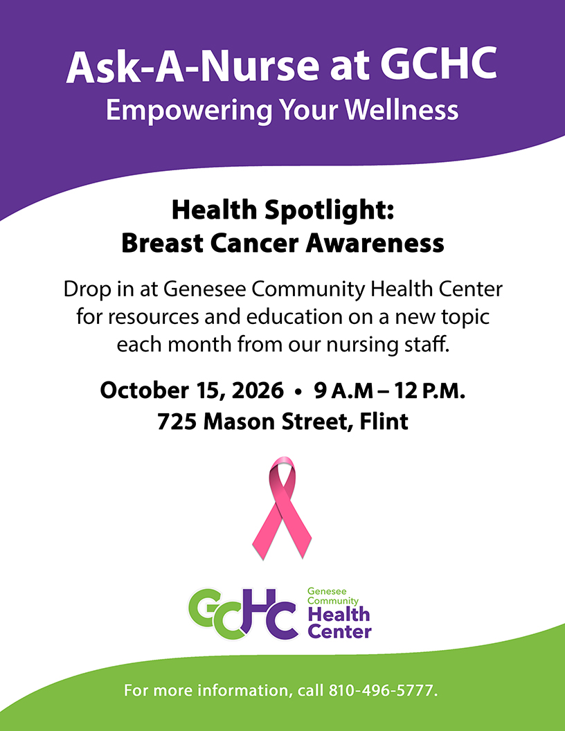 GenHealthSystem's tweet photo. Want to learn more about breast cancer screening and the benefits of early detection?  Stop by Genesee Community Health Center on August 20th to chat one-on-one with one of our nurses.

#GCHCCares #HealthSpotlight #BreastCancerAwarenessMonth2026 https://t.co/DvVfdRMBvS