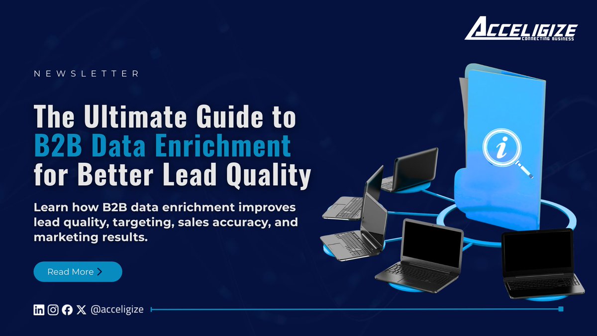 acceligize's tweet photo. Better data means better B2B results. Discover how B2B data enrichment can improve lead quality, targeting, and sales effectiveness.
Read the guide: https://t.co/kfzJq6zb0Q
#B2BMarketing #DataEnrichment #LeadGeneration https://t.co/HMVtGNguZV