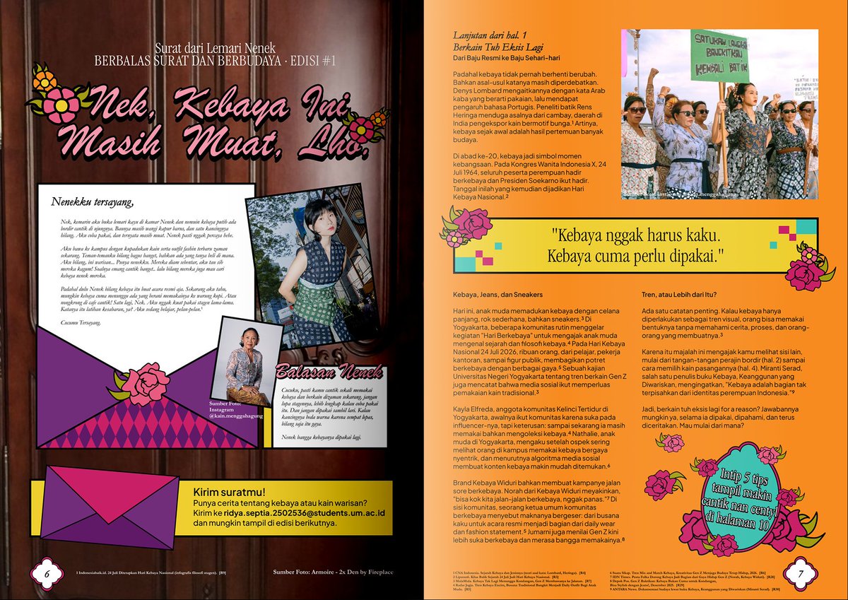 ofdearlily's tweet photo. magazine for mata kuliah media perwajahan. i chose fashion for my theme and kebaya as my topic! 🪷💛 https://t.co/v8qAMvPqyk