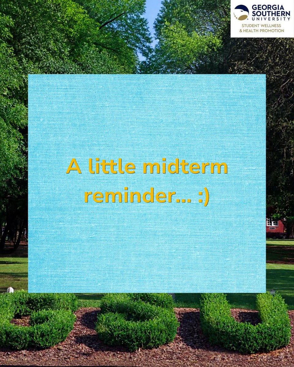 GSswhp's tweet photo. Midterms are here, Eagles! Remember to take breaks, get some rest, and give yourself grace. Your well-being matters too. #GSWellness #EagleWellness #WellnessWednesday https://t.co/7i5t8ol7f1