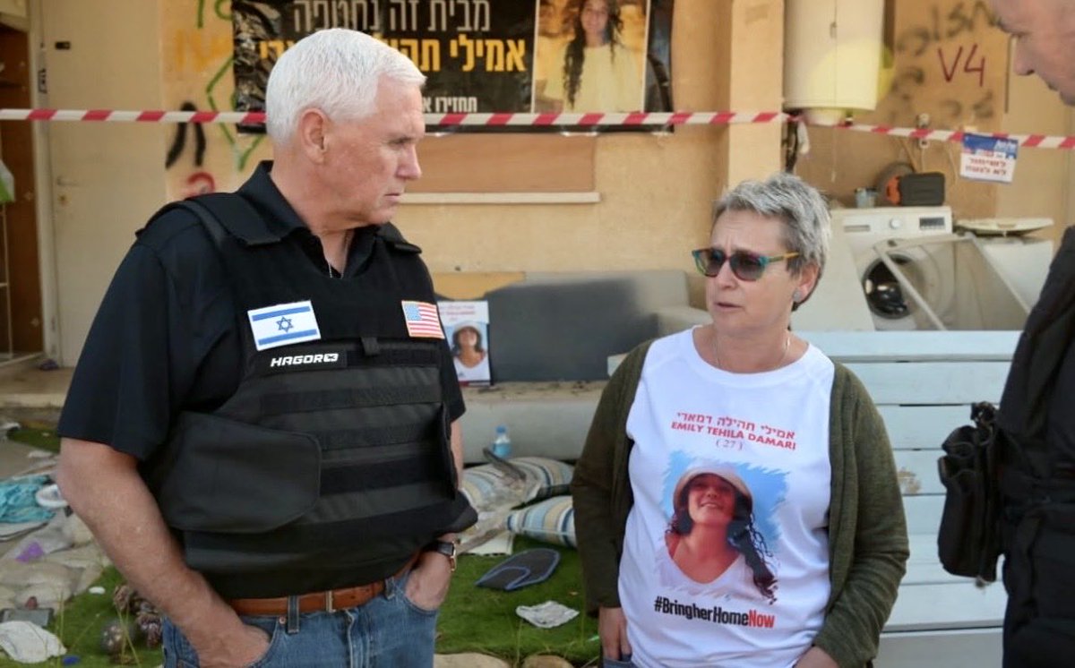 Mike_Pence's tweet photo. Three years ago today, Hamas terrorists launched a brutal invasion into Israel that claimed 1,200 lives and took hundreds of hostages. In January 2024, I met with survivors in Israel and saw firsthand the heartbreaking aftermath of October 7th. 

Today, because of the courage and sacrifice of IsraelI Forces, all the hostages have been restored to their families. Israel had no choice but to hunt down and destroy Hamas once and for all. America Stands with Israel🇺🇸🇮🇱