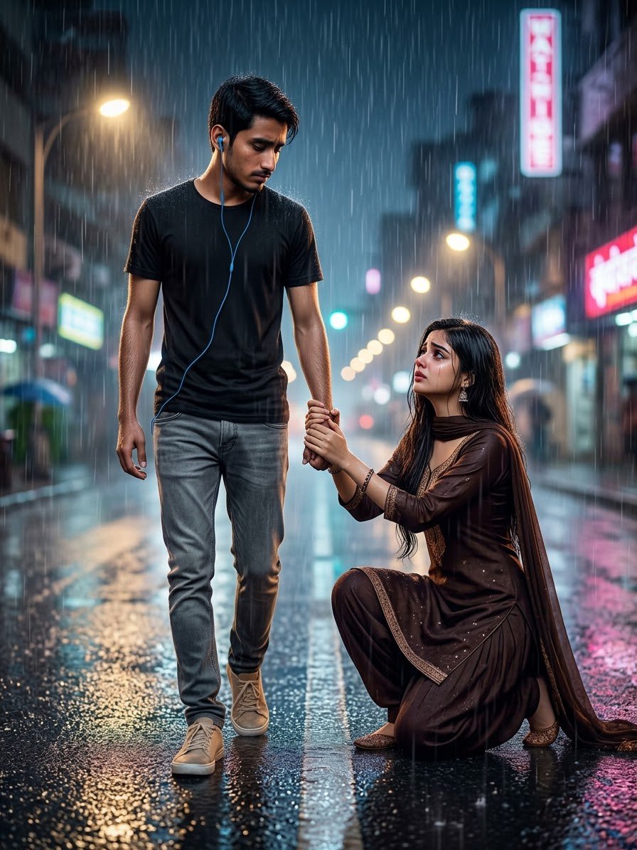 Rainy Night Couple Portrait