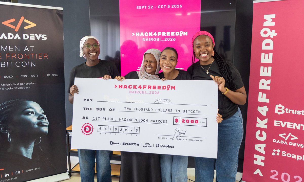 DadaDevs's tweet photo. And just like that, The @hack4_freedom Hackathon Nairobi came to an end! 🇰🇪

After two weeks of learning, technical sessions, virtual bootcamp sessions, collaboration and building, the participants finally got to put everything into practice during the Hackathon.

Demo Day was a celebration of the ideas they developed, the problems they explored, and the solutions they built together.

And we’re especially proud to celebrate our Dadas who showed up, built, collaborated and made their mark. 🧡

🏆 1st Prize — Anza
Dadas on the team: @aishagojo , @steppepulse 

🥈 2nd Prize — Resilience by Team Nostr Warriors
Dadas on the team: Adreen Nyawira, @mujojojayar , @GraciaMugoiri , @NNakhero , @DaisySawe

🏆 Nostr/Soapbox Prize — Nuru Women
Dadas on the team: @JoylizzaMwangi