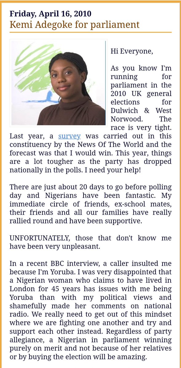 TradBritGroup's tweet photo. Kemi Badenoch in 2010 talking about her Nigerian ethnicity and being a Yoruba : She seemed pretty Nigerian back in 2010 when she was appealing to the Nigerian Community in Britain  to support her bid to be voted in as Tory MP https://t.co/CxUe483Pll