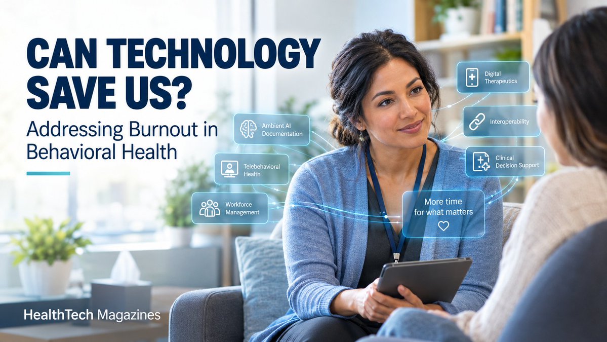 HTMagazines's tweet photo. Reduce task load. Restore clinicians’ time. Strengthen behavioral healthcare.#BehavioralHealth #HealthcareTechnology #ArtificialIntelligence #AIinHealthcare #MentalHealth #ClinicianBurnout #DigitalHealth #HealthcareInnovation https://t.co/JSrFV0PXPS