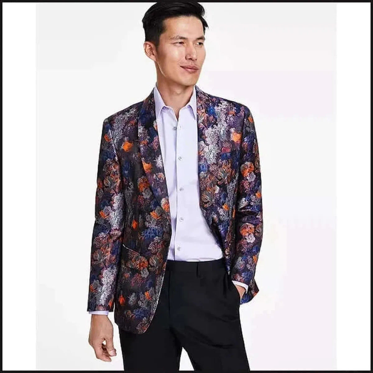 ThatGuysSecret's tweet photo. Floral Jacquard Sport Coat: linen/rayon summer tweed, colorful buttons &amp; flap ticket pocket — a tailored nod to warm-weather style. $299. Perfect for garden receptions or elevated weekdays. #Fashion #SupportSmallBiz https://t.co/4RyCoFT7gj