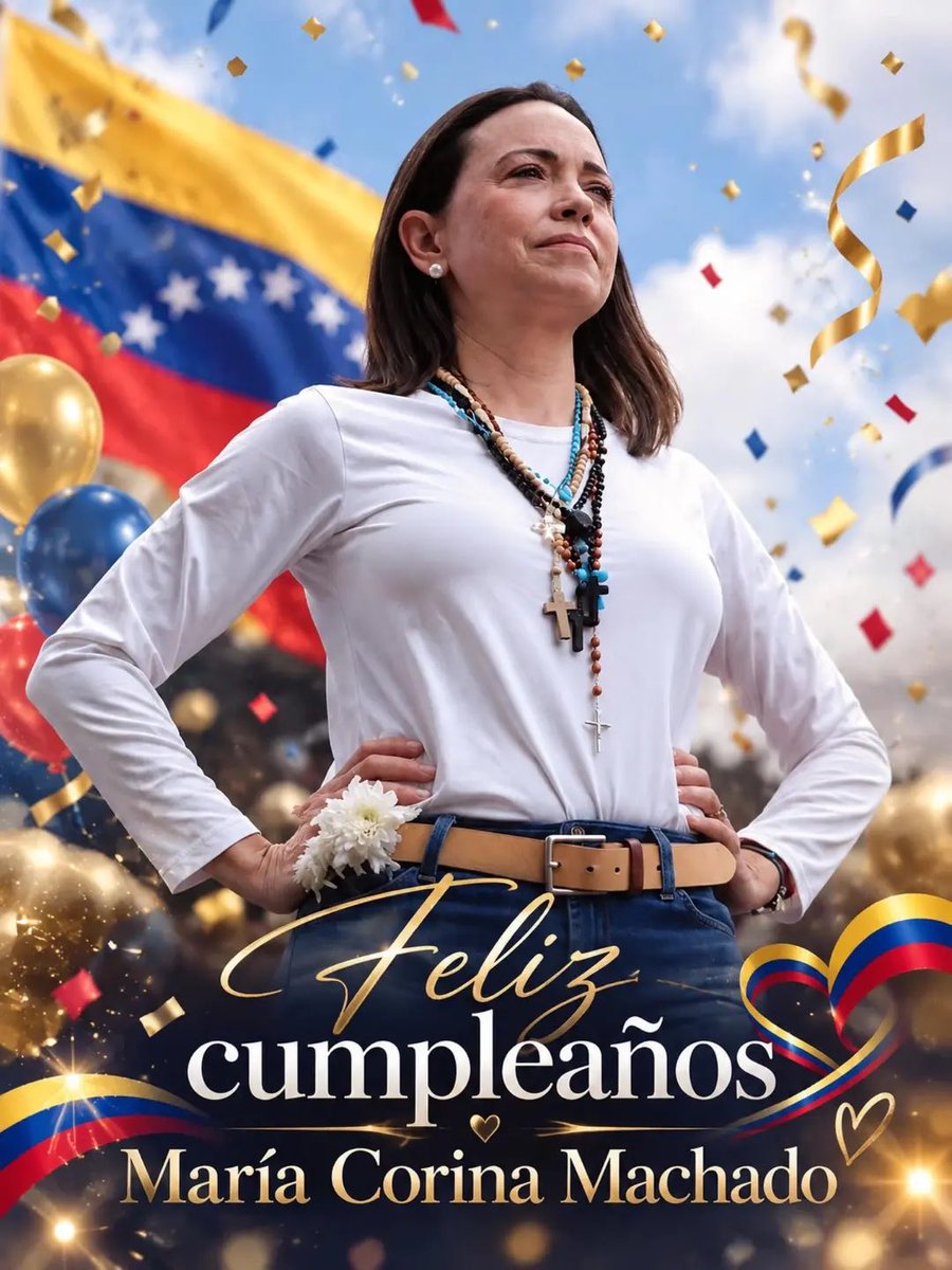 ROMARTROISI's tweet photo. Feliz cumpleaños, María Corina. @MariaCorinaYA 

Gracias por el sacrificio que has hecho por Venezuela, por no ceder cuando tantos se rindieron, por sostener la esperanza cuando el miedo quería apagarla y por poner el país por encima de tu propia seguridad. 

Ese legado no se pierde. 

Quedará custodiado por generaciones que aprenderán de tu firmeza y seguirán el camino que abriste.

Te deseamos muchas bendiciones en tu vida: salud, paz y la fuerza para ver cumplido lo que tanto has defendido. 

Estamos listos para recibirte, y seguimos firmes por la libertad.

Que este nuevo año de vida te encuentre rodeada del cariño de un pueblo que te apoya incondicionalmente.