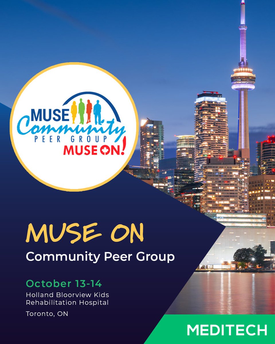 MEDITECH's tweet photo. We are excited to connect with healthcare leaders, innovators, and peers at the MUSE ON Community Peer Group event on October 13–14, 2026, at Holland Bloorview Kids Rehabilitation Hospital in Toronto, Ontario. 👉 Learn more and register: https://t.co/Pgu4pzoGbm https://t.co/ulKPI8sp3G
