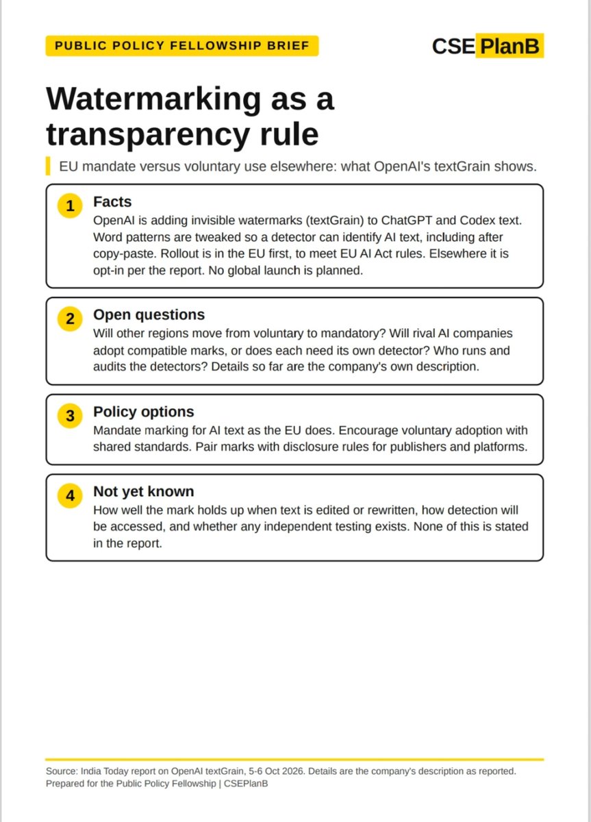 rairaksha08's tweet photo. The EU's AI watermarking rules raise bigger questions: Who will regulate and independently test AI detectors? How reliable will they be across languages and contexts? Where do we draw the line to ensure AI transparency does not become excessive surveillance?@CSEPlanB @phimaanshu https://t.co/YQTf4u35us