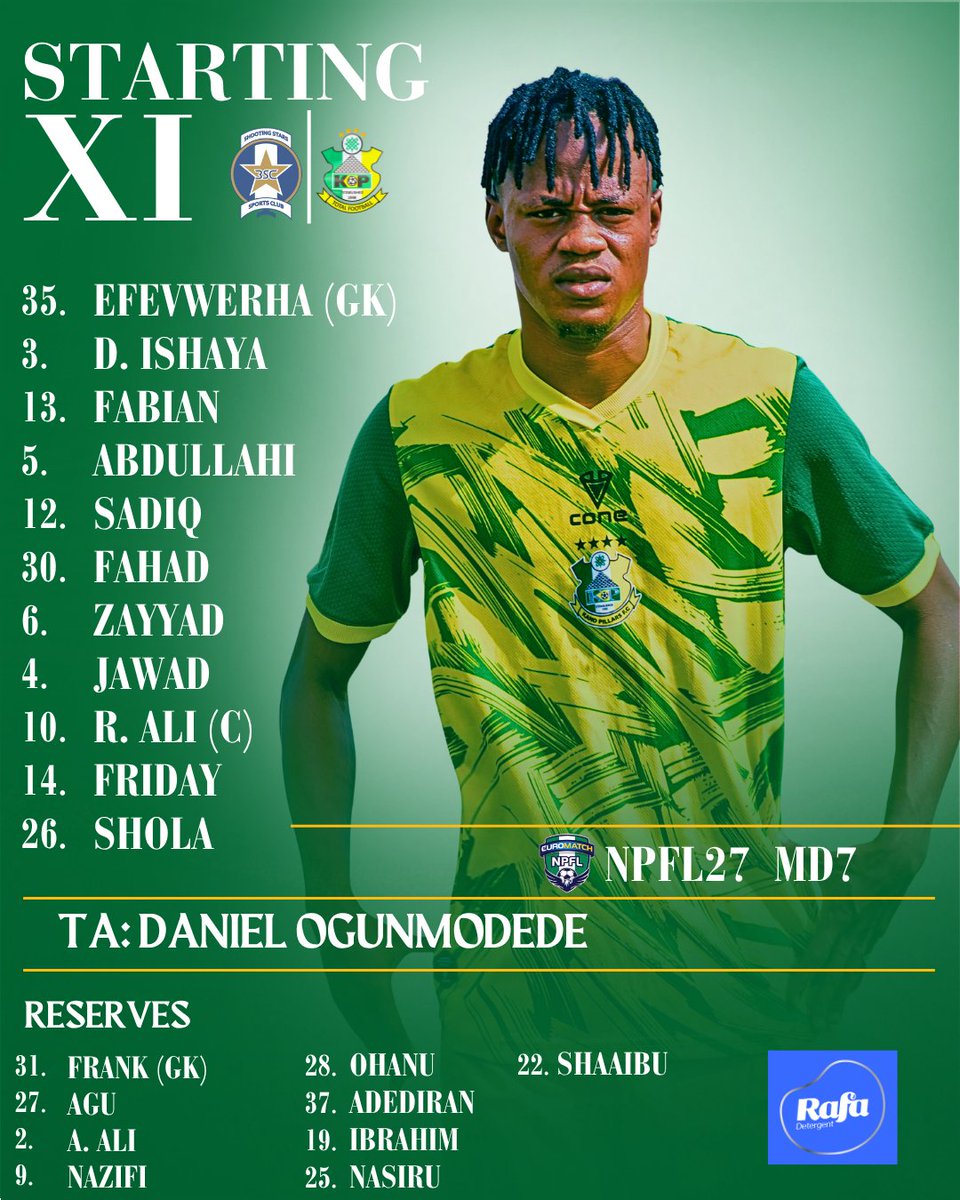 pillarsfc's tweet photo. TEAMNEWS vs 3SC

-Efevwerha Joke starts in goal while Jawad Mustapha makes his first appearance of the season. The match marks Mustapha's 100th EUROMATCH-NPFL appearance.

-Rabiu Ali will lead the charge from midfield as the experienced playmaker starts for the Sai Masu Gida. https://t.co/1D8VHLrvaG